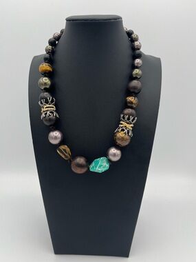 Alexis Bittar Signed Elements Necklace - Amazonite, Tiger's Eye & Citrine